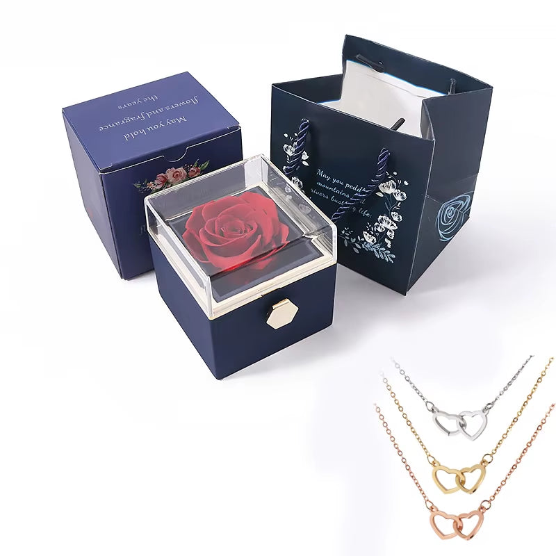ETERNAL ROSE BOX - Heart Necklace & ETERNAL Flower Gift Box Customize Heart Name Necklace Valentine'S Day Gift for Her for Mom