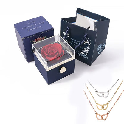ETERNAL ROSE BOX - Heart Necklace & ETERNAL Flower Gift Box Customize Heart Name Necklace Valentine'S Day Gift for Her for Mom