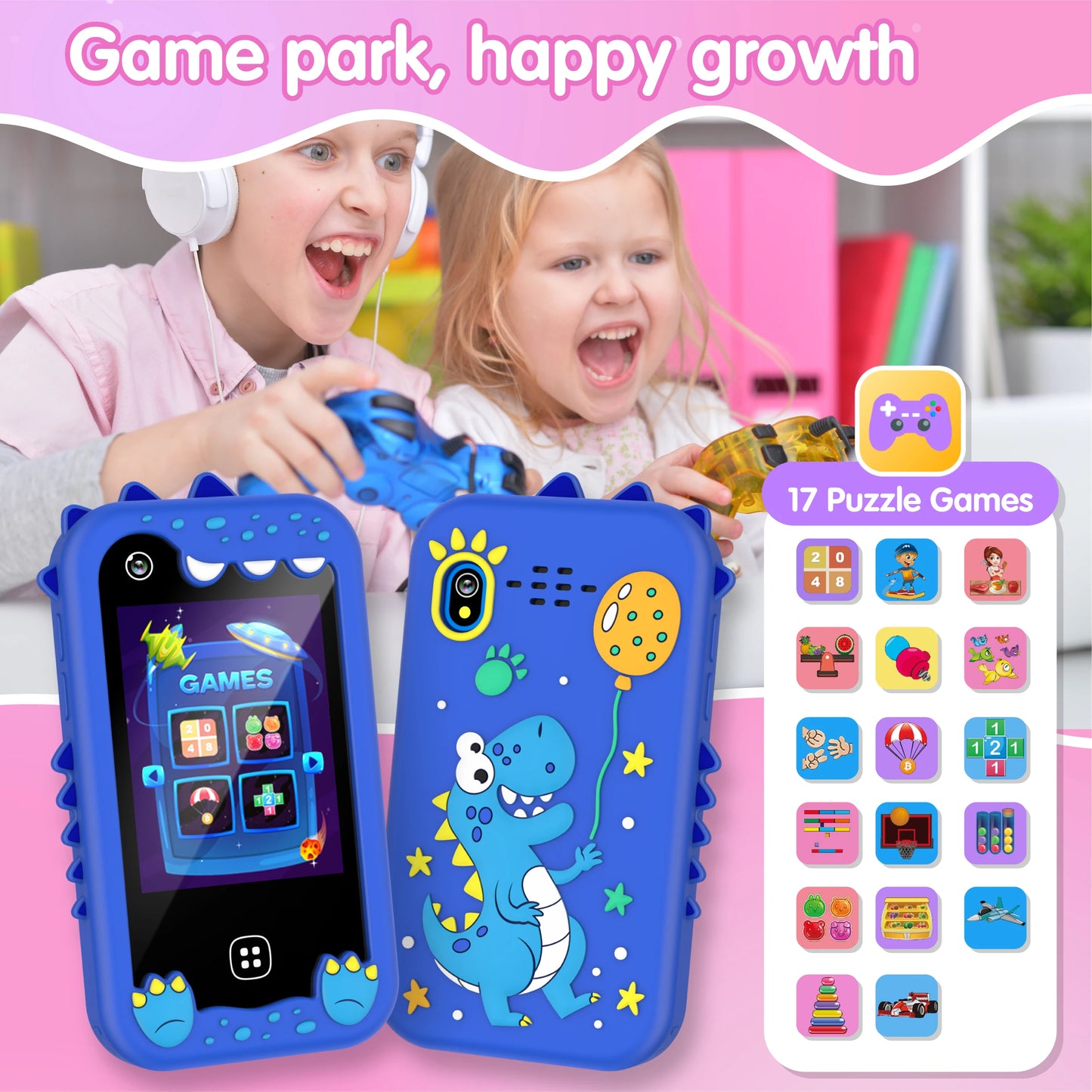 Kids Smart Phone for Girls Boys Kids Cell Phone Toys Dual Camera Music Player 17 Games Toddler Learning Phone for Birthday Gifts