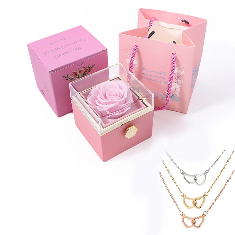 ETERNAL ROSE BOX - Heart Necklace & ETERNAL Flower Gift Box Customize Heart Name Necklace Valentine'S Day Gift for Her for Mom