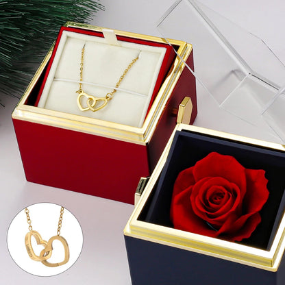 ETERNAL ROSE BOX - Heart Necklace & ETERNAL Flower Gift Box Customize Heart Name Necklace Valentine'S Day Gift for Her for Mom