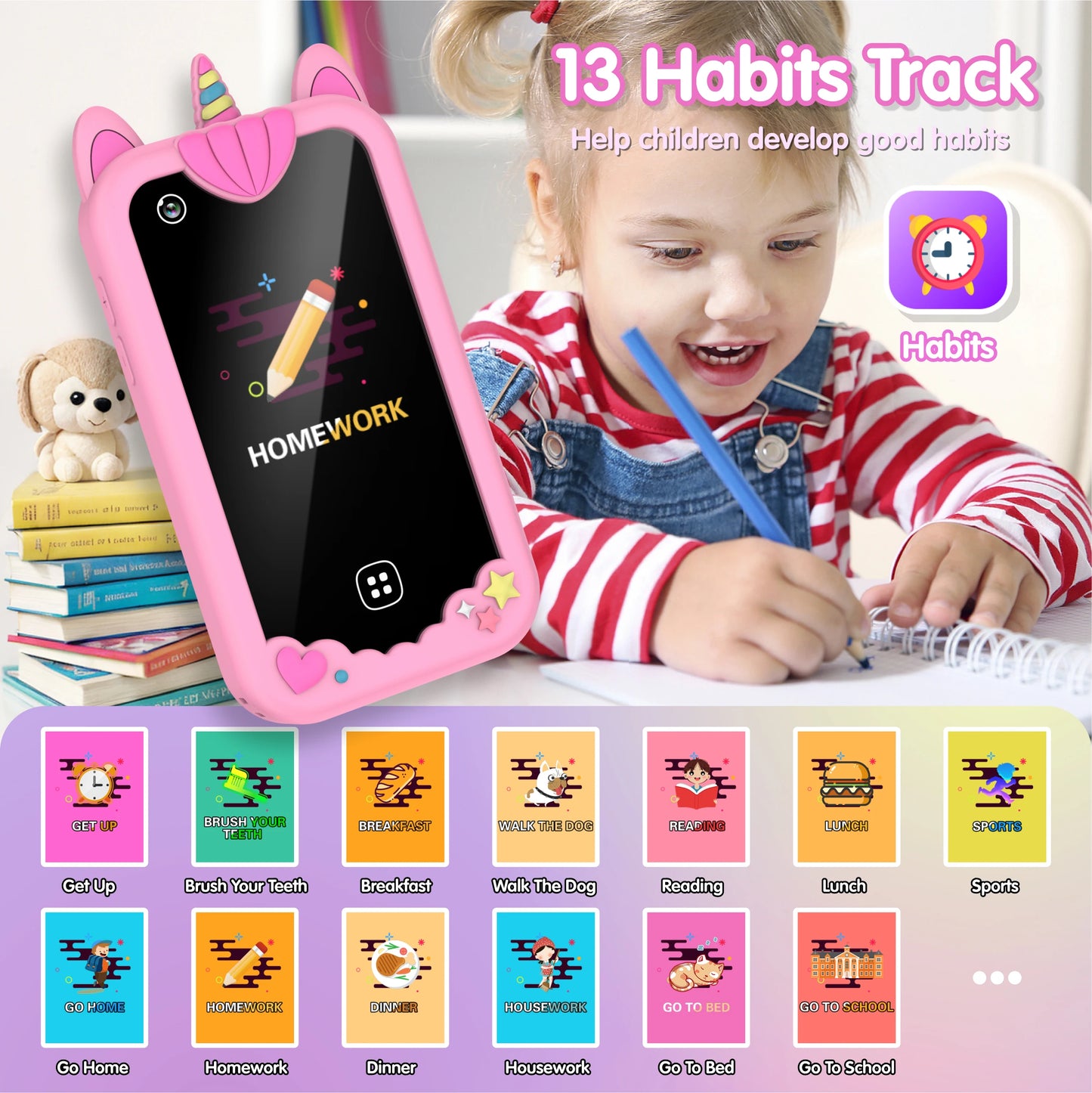 Kids Smart Phone for Girls Boys Kids Cell Phone Toys Dual Camera Music Player 17 Games Toddler Learning Phone for Birthday Gifts