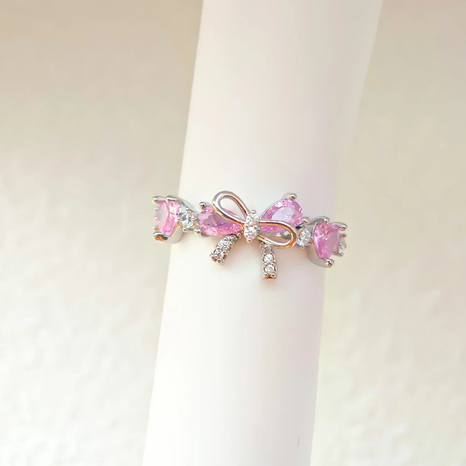 New Ins Vintage Pink Zircon Heart Bow Bracelet for Women Girl Cute Bow Handmade Fashion Anniversary Jewelry Gift