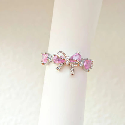 New Ins Vintage Pink Zircon Heart Bow Bracelet for Women Girl Cute Bow Handmade Fashion Anniversary Jewelry Gift