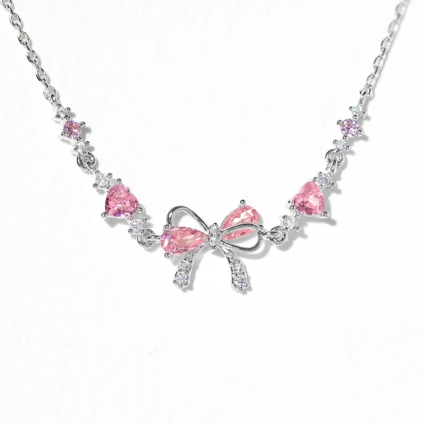 New Ins Vintage Pink Zircon Heart Bow Bracelet for Women Girl Cute Bow Handmade Fashion Anniversary Jewelry Gift