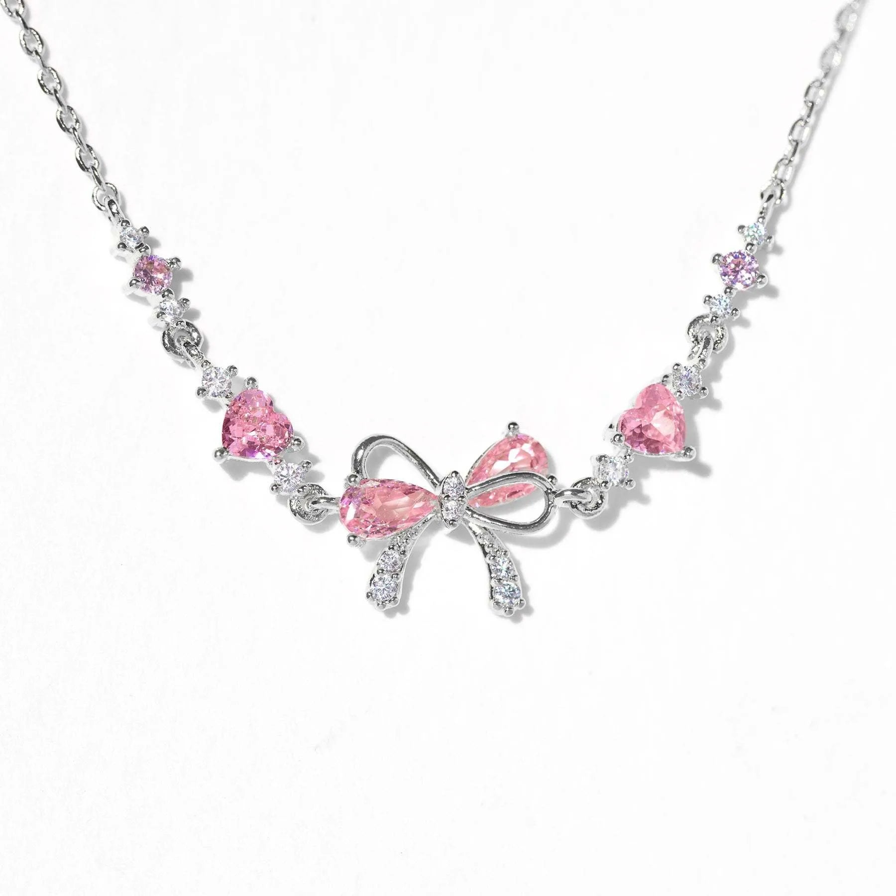 New Ins Vintage Pink Zircon Heart Bow Bracelet for Women Girl Cute Bow Handmade Fashion Anniversary Jewelry Gift
