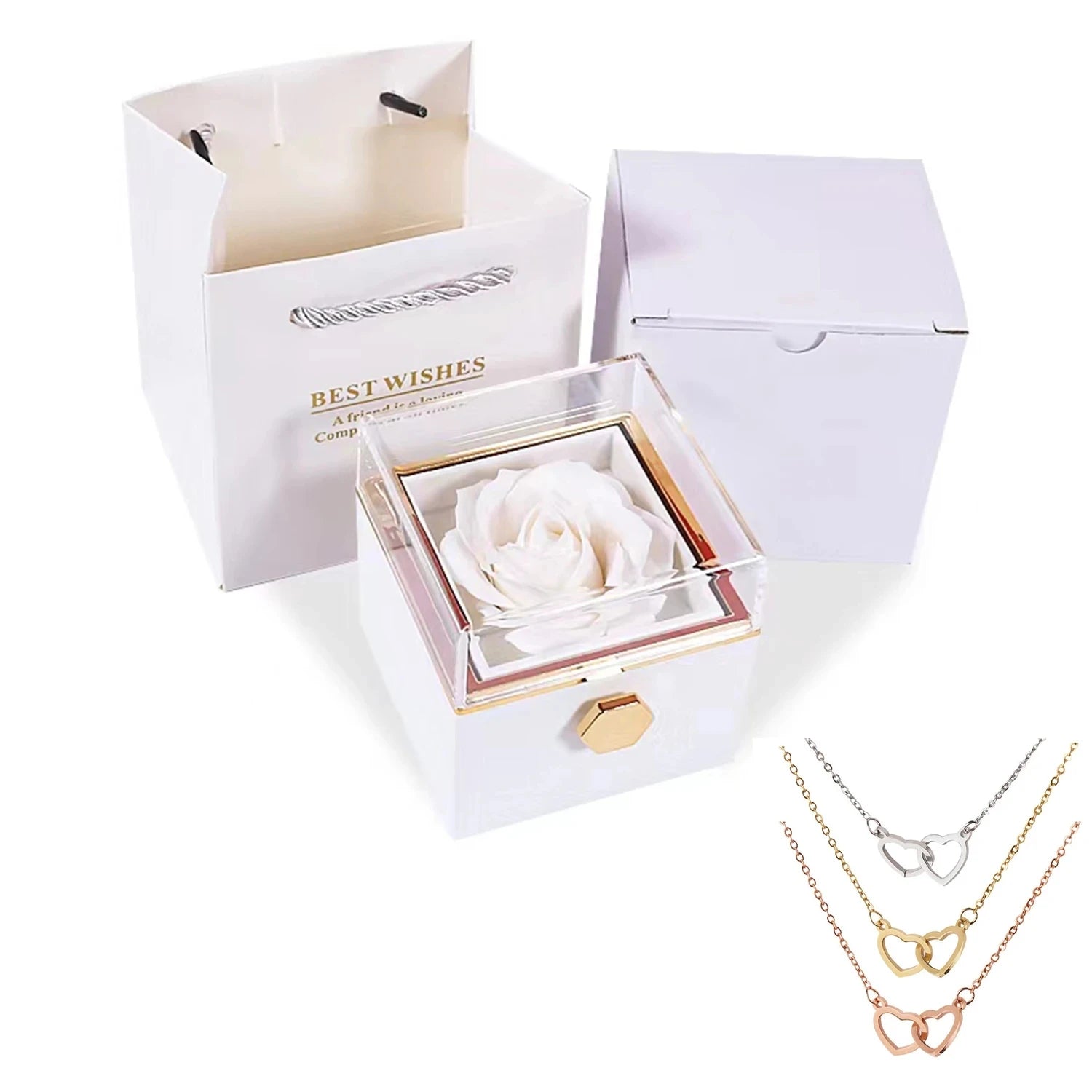ETERNAL ROSE BOX - Heart Necklace & ETERNAL Flower Gift Box Customize Heart Name Necklace Valentine'S Day Gift for Her for Mom