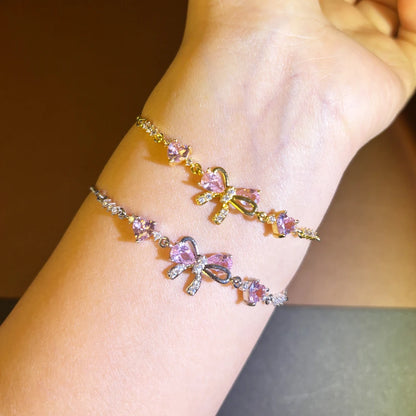 Adjustable Pink AAA Zircon 18K Gold Plated Bowknot Bracelets for Women New Fashion Vintage Bracelets Wedding Party Jewelry Gift