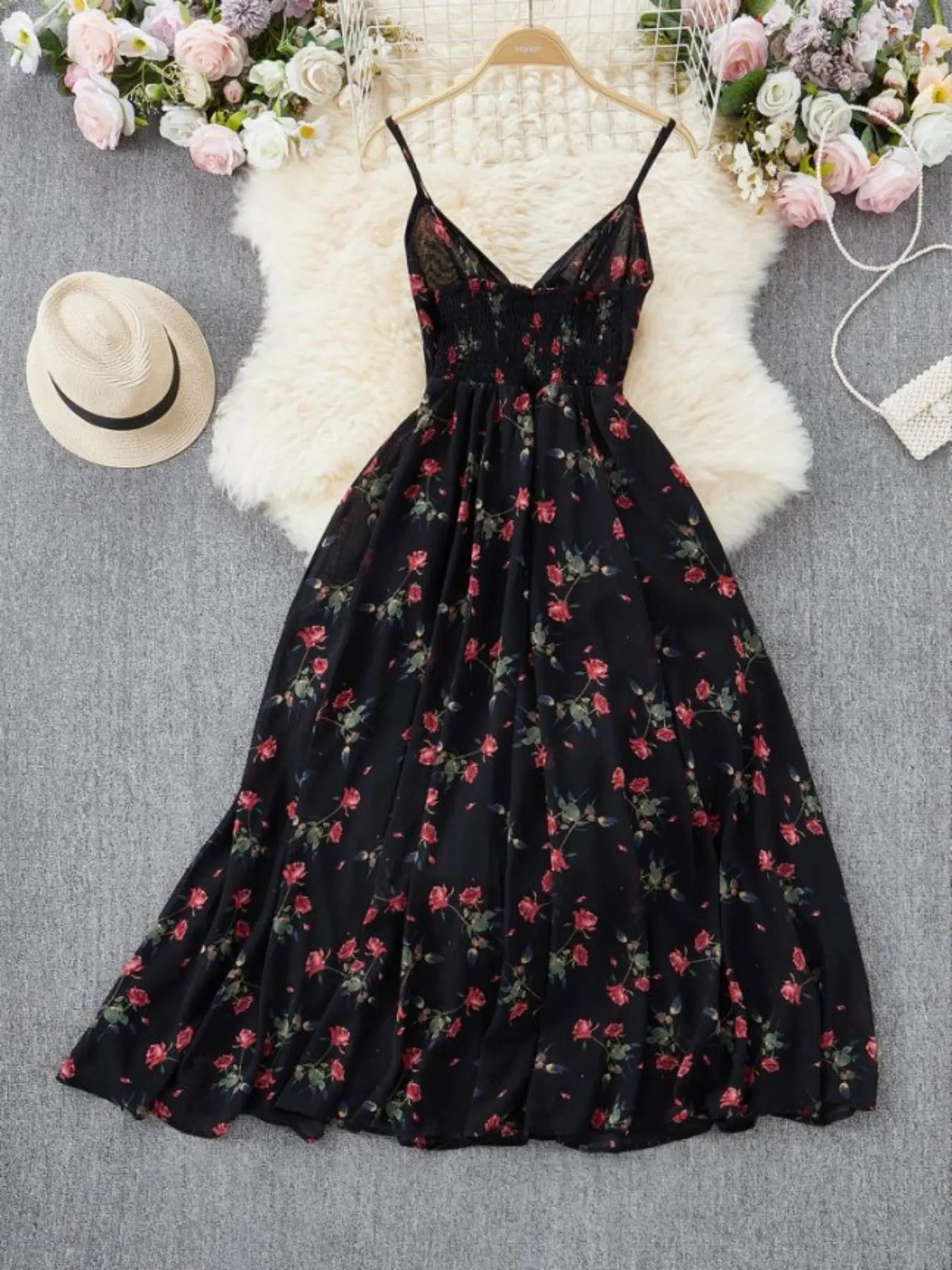 Women'S Boho Style Floral-Print Spaghetti Strap Cami Dress, Bohemian Fashion Casual A-Line Dress for Beach Holiday Vacation, Perfect for Summer