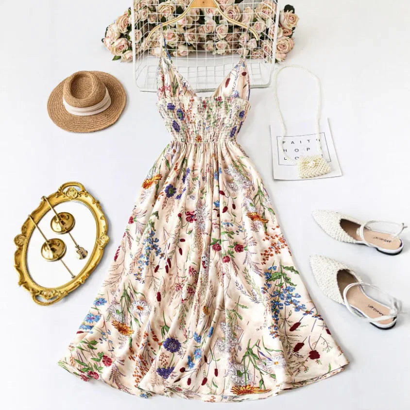 Plus Size Colorful Painting Print Maxi Dress Slimming Large Size Strapless Gown Women'S Fashion Polyester Fiber plus Size Dress