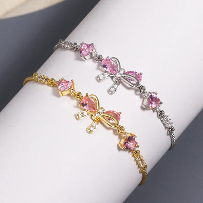 Adjustable Pink AAA Zircon 18K Gold Plated Bowknot Bracelets for Women New Fashion Vintage Bracelets Wedding Party Jewelry Gift