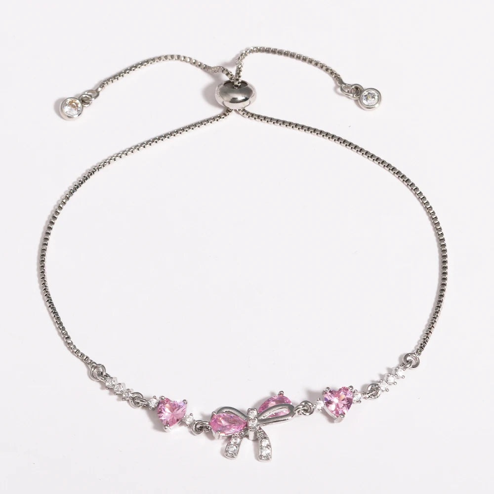 Adjustable Pink AAA Zircon 18K Gold Plated Bowknot Bracelets for Women New Fashion Vintage Bracelets Wedding Party Jewelry Gift