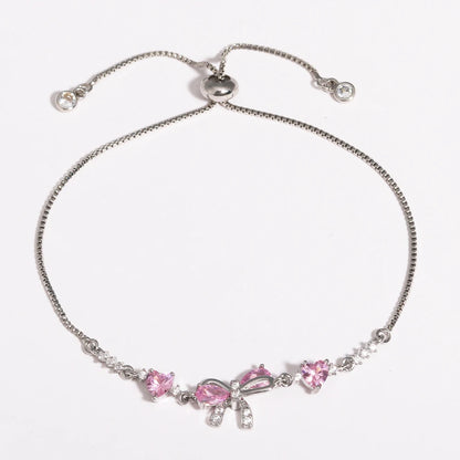 Adjustable Pink AAA Zircon 18K Gold Plated Bowknot Bracelets for Women New Fashion Vintage Bracelets Wedding Party Jewelry Gift