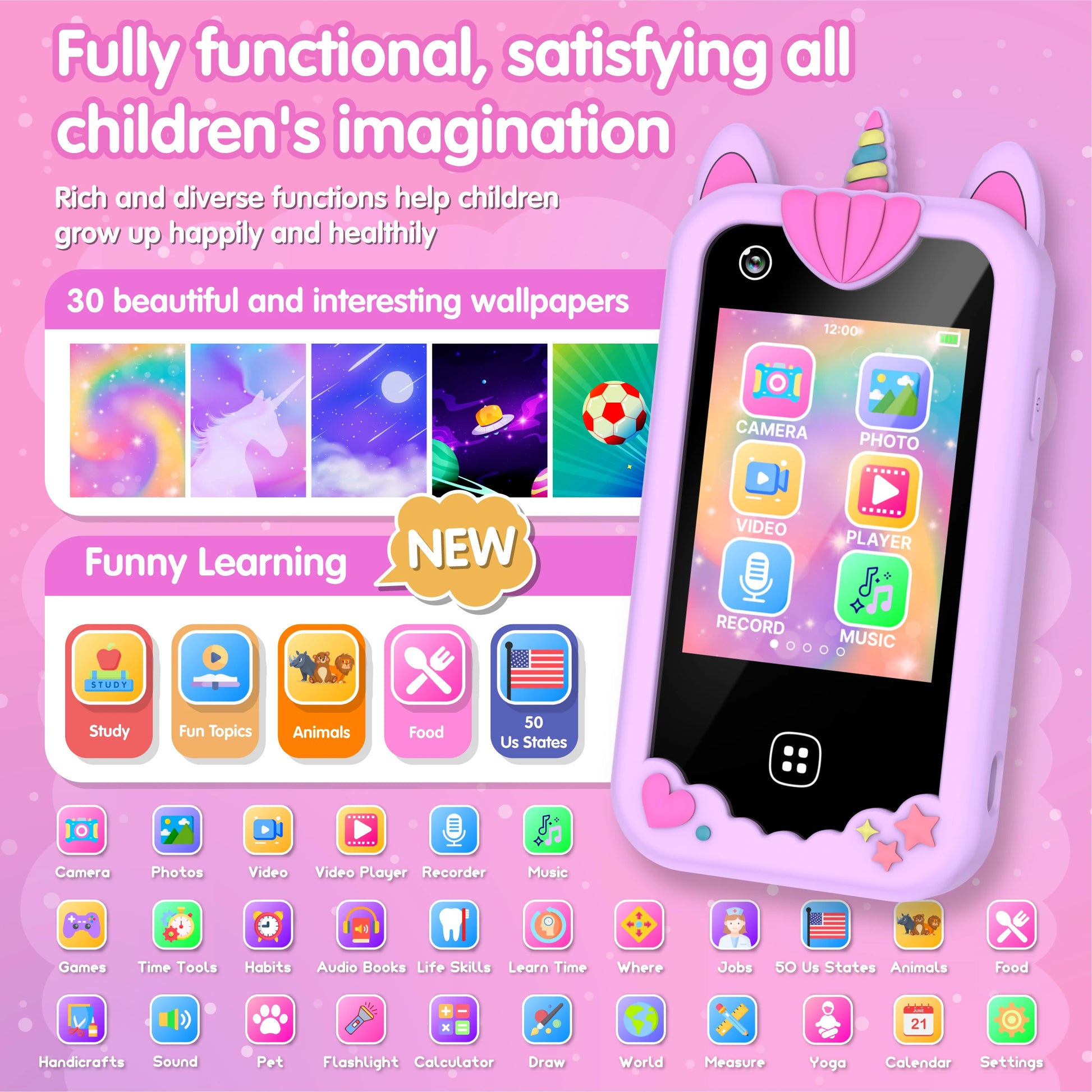 Kids Smart Phone for Girls Boys Kids Cell Phone Toys Dual Camera Music Player 17 Games Toddler Learning Phone for Birthday Gifts