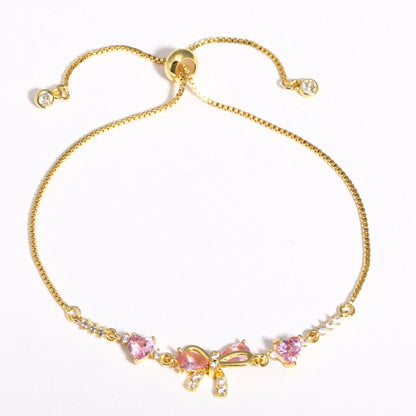 Adjustable Pink AAA Zircon 18K Gold Plated Bowknot Bracelets for Women New Fashion Vintage Bracelets Wedding Party Jewelry Gift