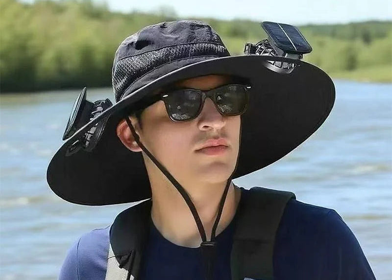 Large Size Quick Dry Bucket Hat with Solar Powered Fan USB Charging Sun Hat for Men Outdoor Hiking Camping Fishing Cooling Wear