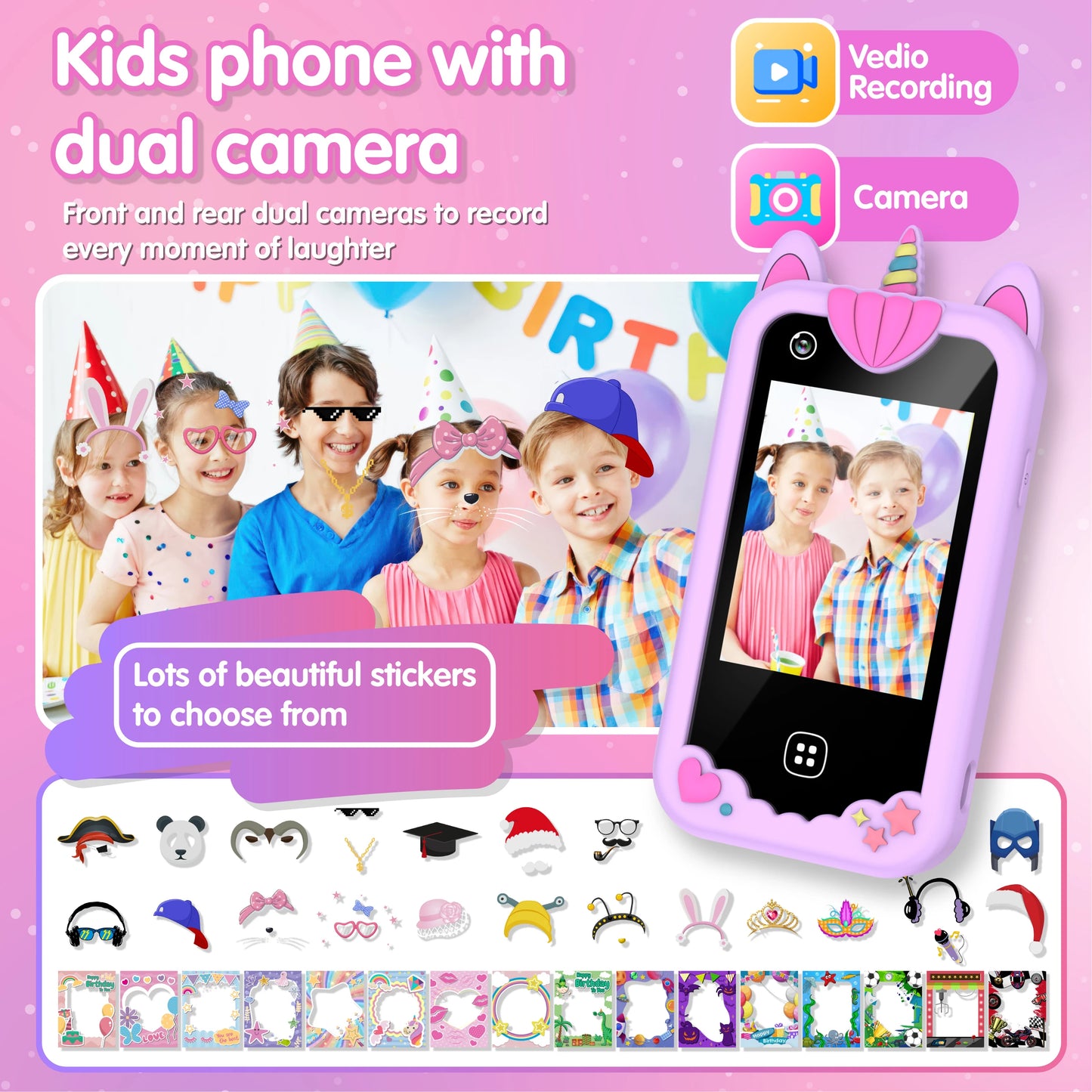 Kids Smart Phone for Girls Boys Kids Cell Phone Toys Dual Camera Music Player 17 Games Toddler Learning Phone for Birthday Gifts