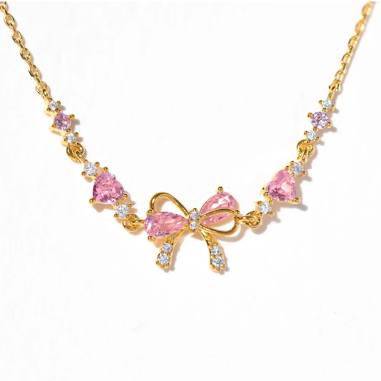 New Ins Vintage Pink Zircon Heart Bow Bracelet for Women Girl Cute Bow Handmade Fashion Anniversary Jewelry Gift