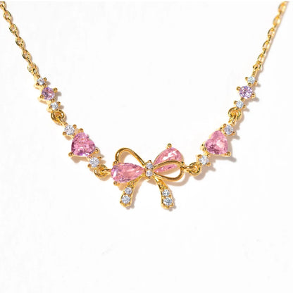 New Ins Vintage Pink Zircon Heart Bow Bracelet for Women Girl Cute Bow Handmade Fashion Anniversary Jewelry Gift