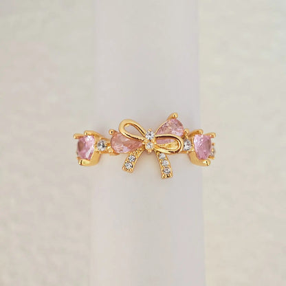 New Ins Vintage Pink Zircon Heart Bow Bracelet for Women Girl Cute Bow Handmade Fashion Anniversary Jewelry Gift