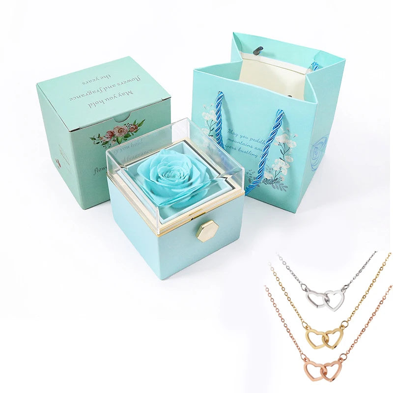 ETERNAL ROSE BOX - Heart Necklace & ETERNAL Flower Gift Box Customize Heart Name Necklace Valentine'S Day Gift for Her for Mom
