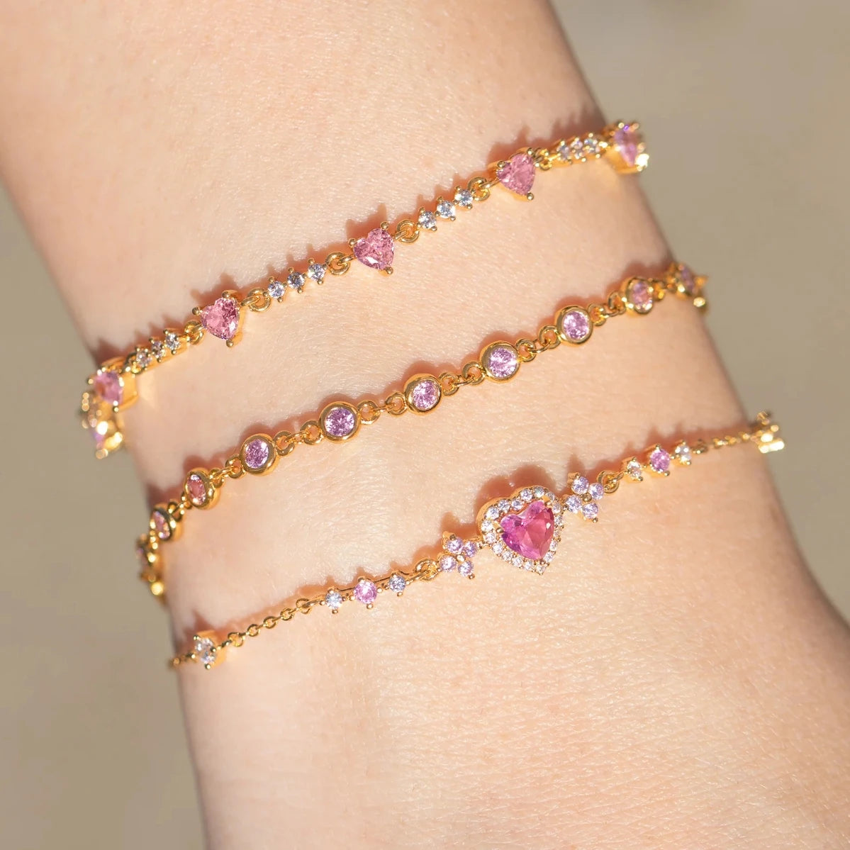 New Ins Vintage Pink Zircon Heart Bow Bracelet for Women Girl Cute Bow Handmade Fashion Anniversary Jewelry Gift