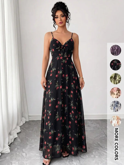 Women'S Boho Style Floral-Print Spaghetti Strap Cami Dress, Bohemian Fashion Casual A-Line Dress for Beach Holiday Vacation, Perfect for Summer